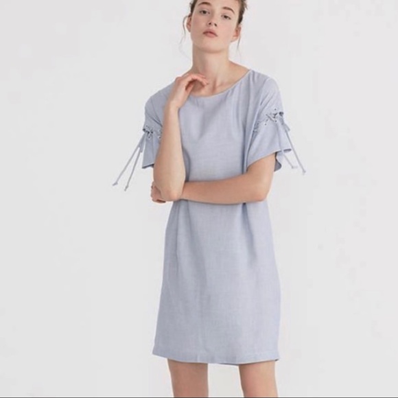 Madewell Dresses & Skirts - Madewell Striped Laced-Sleeve T-Shirt Style Dress Blue Size Medium
